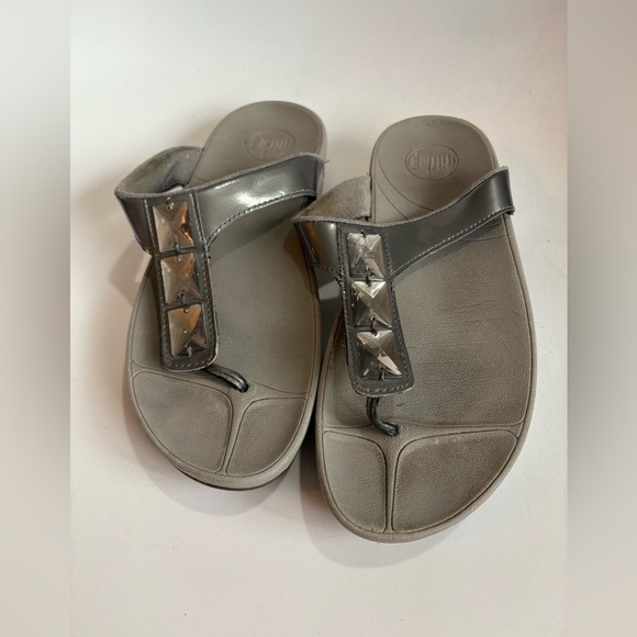 FitFlop Pietra sandals pewter grey gem detail size 8 platform wedge - Picture 3 of 7